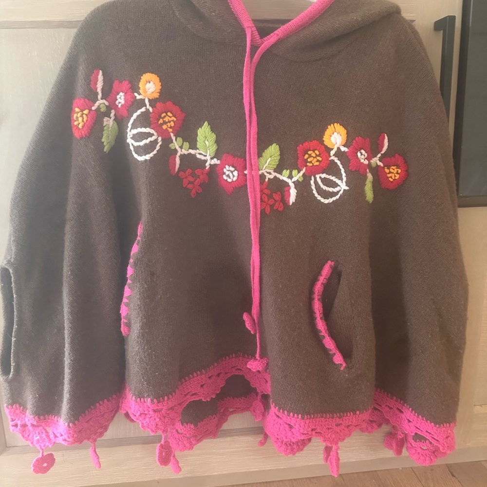 Brown and Pink Cape with Floral Accents by oilily